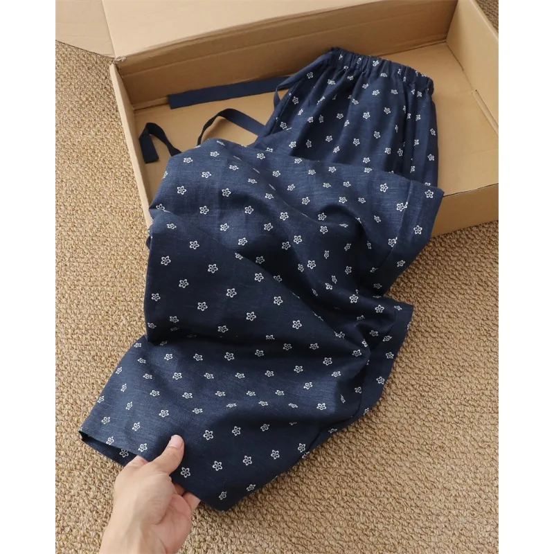 Retro Cotton Linen Casual Pants Women's Drawstring Floral Classic Creative Personalized Summer Clothes New Arrival