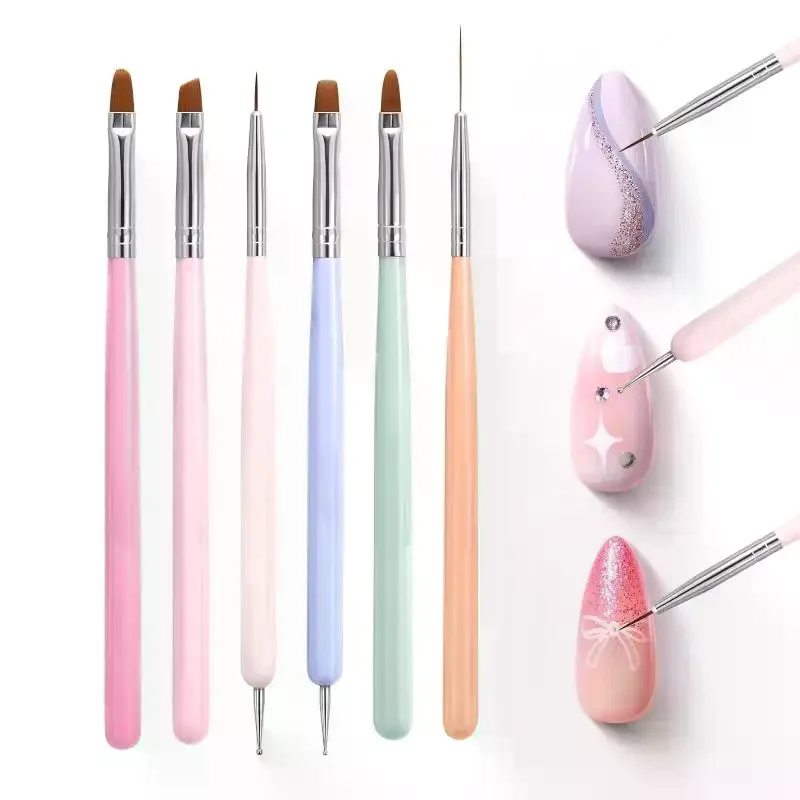 6 uds. Pinceles para decoración de uñas de Color caramelo, bolígrafo para pintar con diseño de uñas, pincel para detalles, bolígrafo de Gel para fototerapia, herramienta de dibujo, bolígrafo para manicura