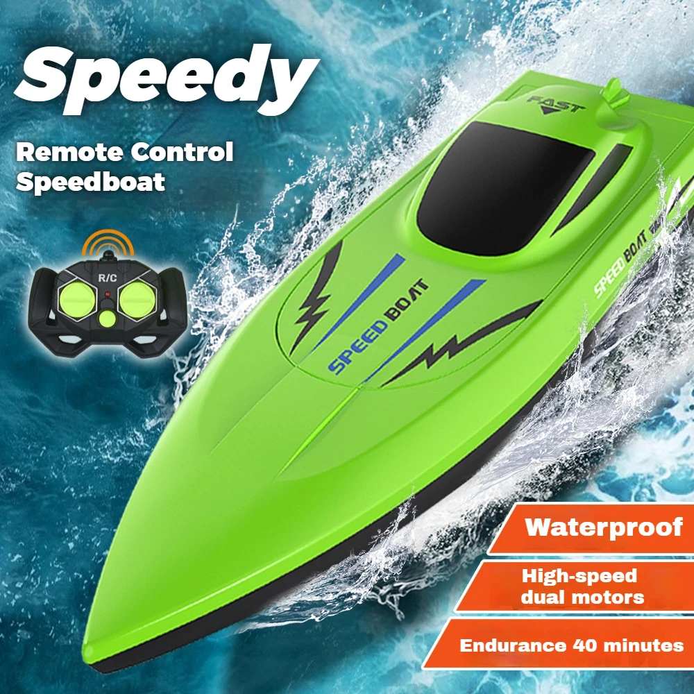 Bateau Télécommandé Enfant 25 Km/h – 2,4 GHz, LED, 40 Min D’Autonomie, Anti-Chavirement (Vert)