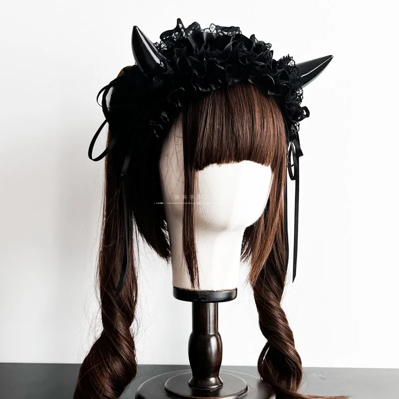 

Japanese Original Handmade Dark Goth Style Lolita Halloween Devil Horn Goth Headband Cosplay Headdress Personality Girl Headband