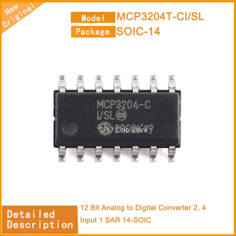 5Pcs/Lot  New Original  MCP3204T-CI/SL  MCP3204 12 Bit Analog to Digital Converter 2, 4 Input 1 SAR 14-SOIC