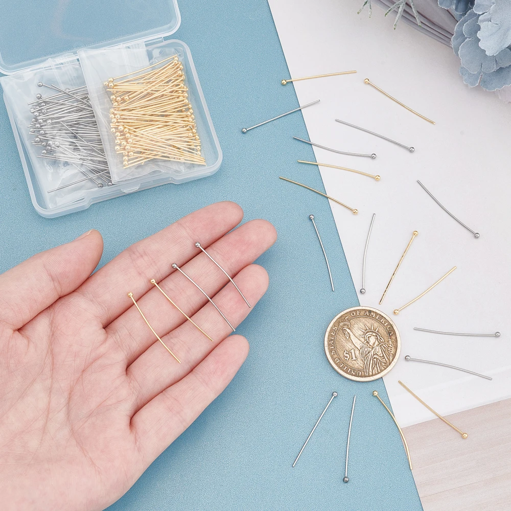 200Pcs 2 Size 30mm/30.5mm Ball Head Pins Golden and Stainless Steel Color Straight Quilting Pins Long Pins with Round Tip