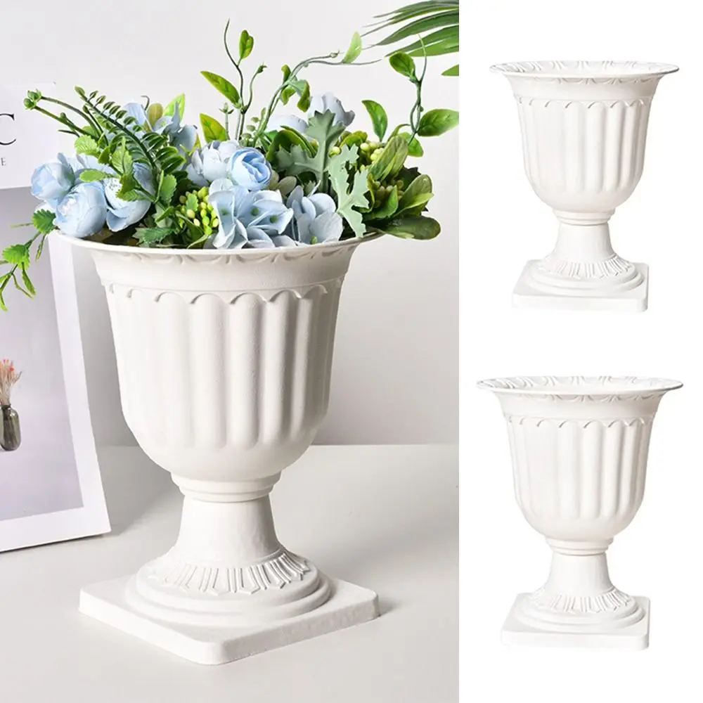 2 Stück weiße Kunststoffbehälter Blumentopf römische Hochzeit Sockel Stil Pflanzer nordische dekorative Vase