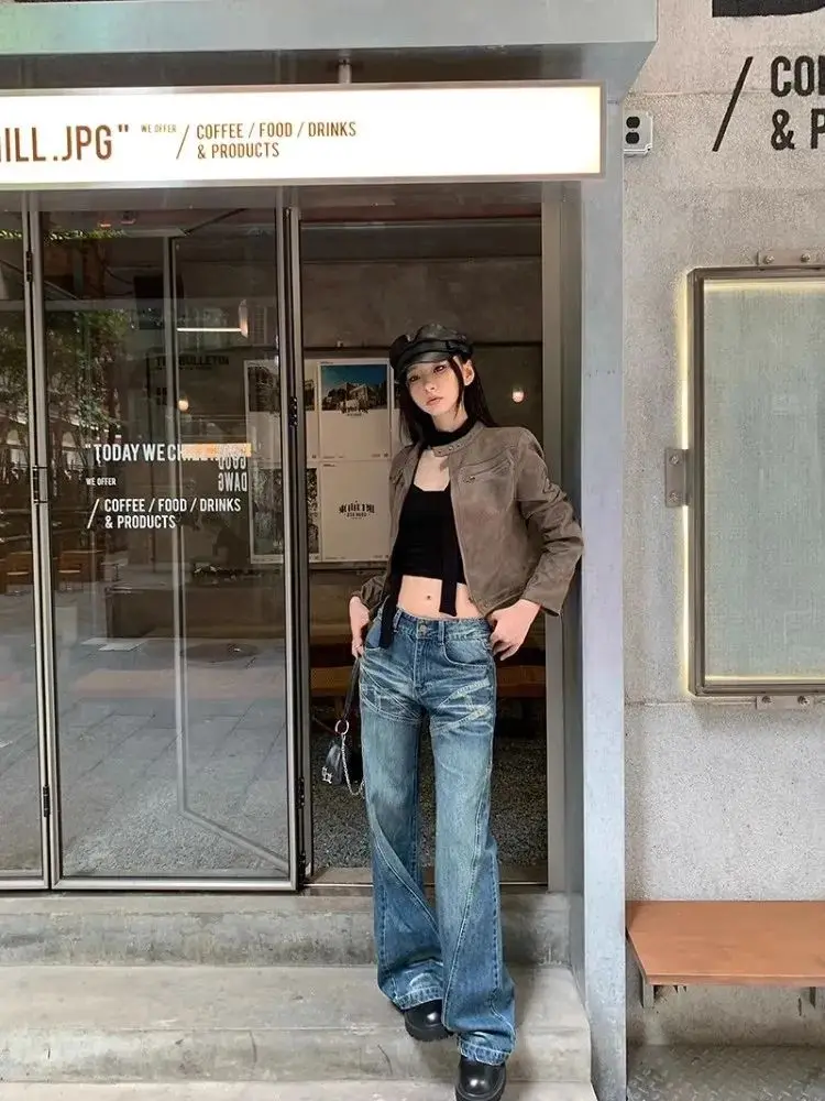 

Винтажные потертые джинсы с низкой талией, широкие синие мешковатые джинсы High Street в американском стиле, шикарные весенние, популярные для девочек, универсальные, стильные, распространенные