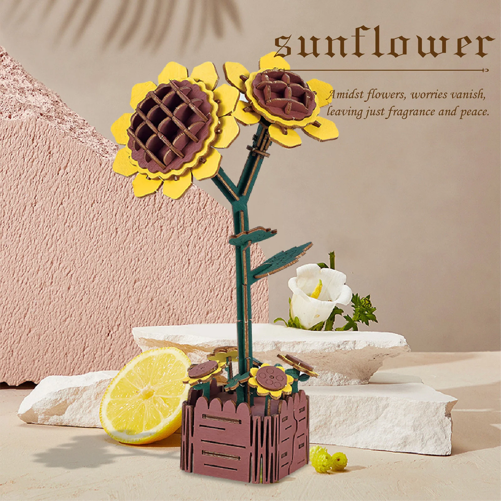 

1pc Wooden Sunflower Flower,Assembled Wooden Flower Pot Plant,Suitable for Home Decoration Arrangement,Holiday New Year Gift