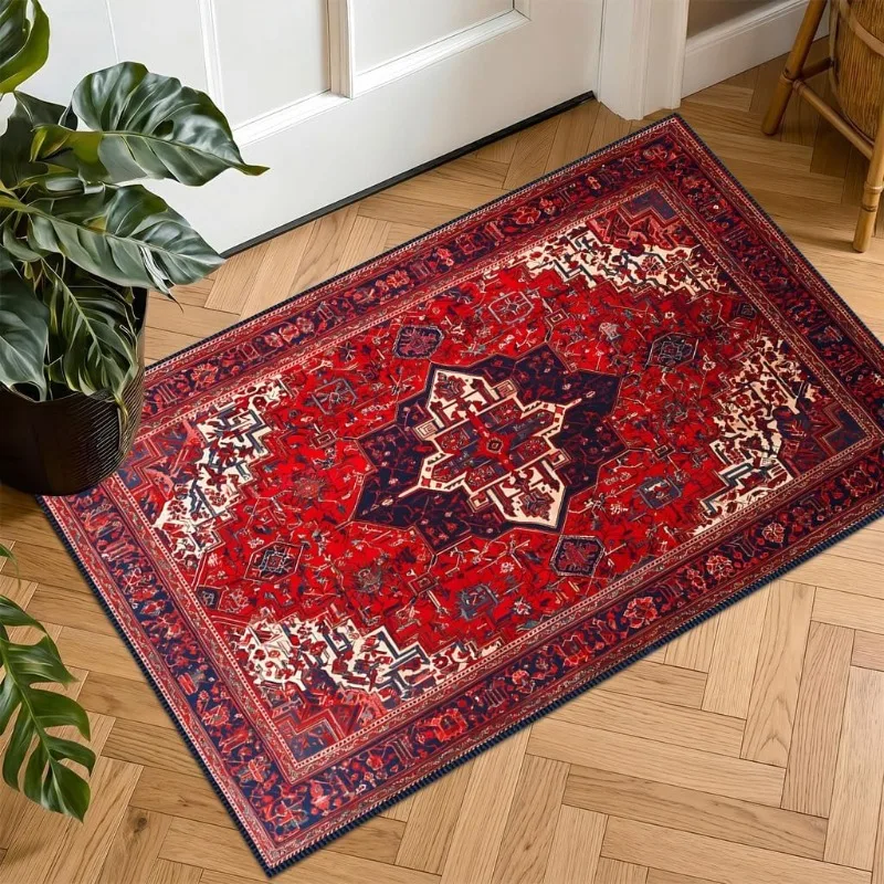 Vintage Persian Medallion Doormat Retro Oriental Ethnic Floral Welcome Floor Rug Traditional Boho Entrance Mat for Indoor