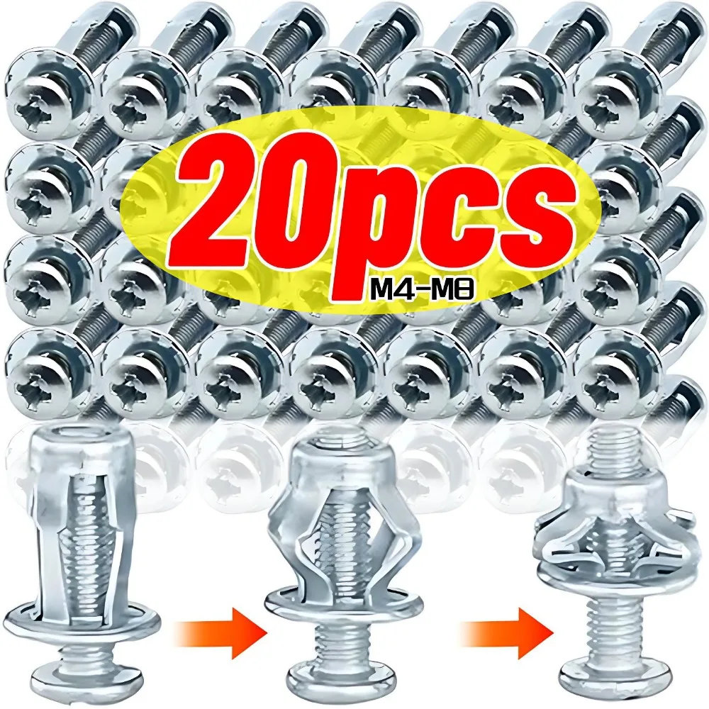 20/4pcs Petal Screw Jack Nuts Screw Anchors Metal Rivet Nut Expansion Plugs Clamp Rivets Lock Fixed Bolt Board Wall Fasteners