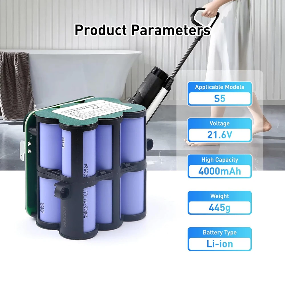 for Tineco Floor One S5 Pro 2, S5 Smart, S5 Steam robotic vacuum cleaner Replacement Battery 21.6V 6000mAh Lithium battery