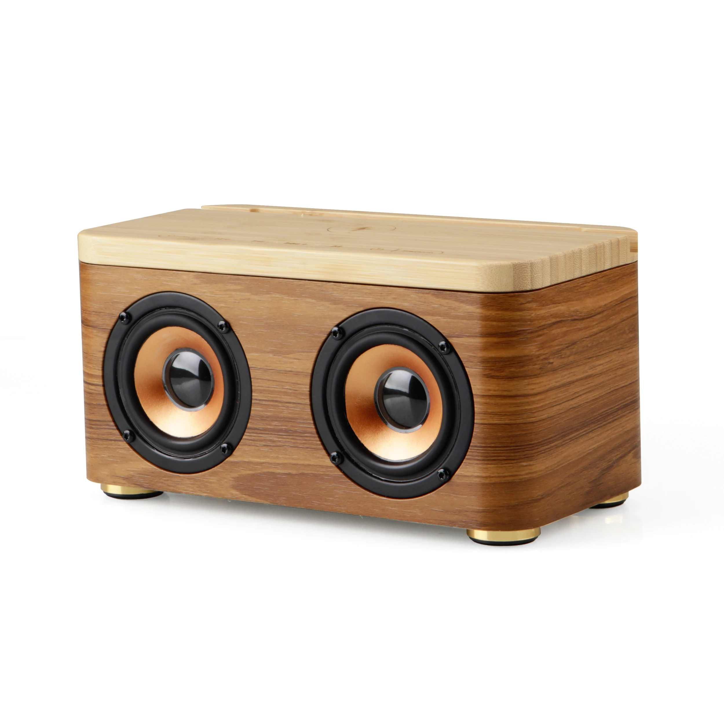 Hot-selling Wooden Wireless Charging Speaker 15W RGB LED Lighting For Memory Card Support For Voice Control Outdoor Home