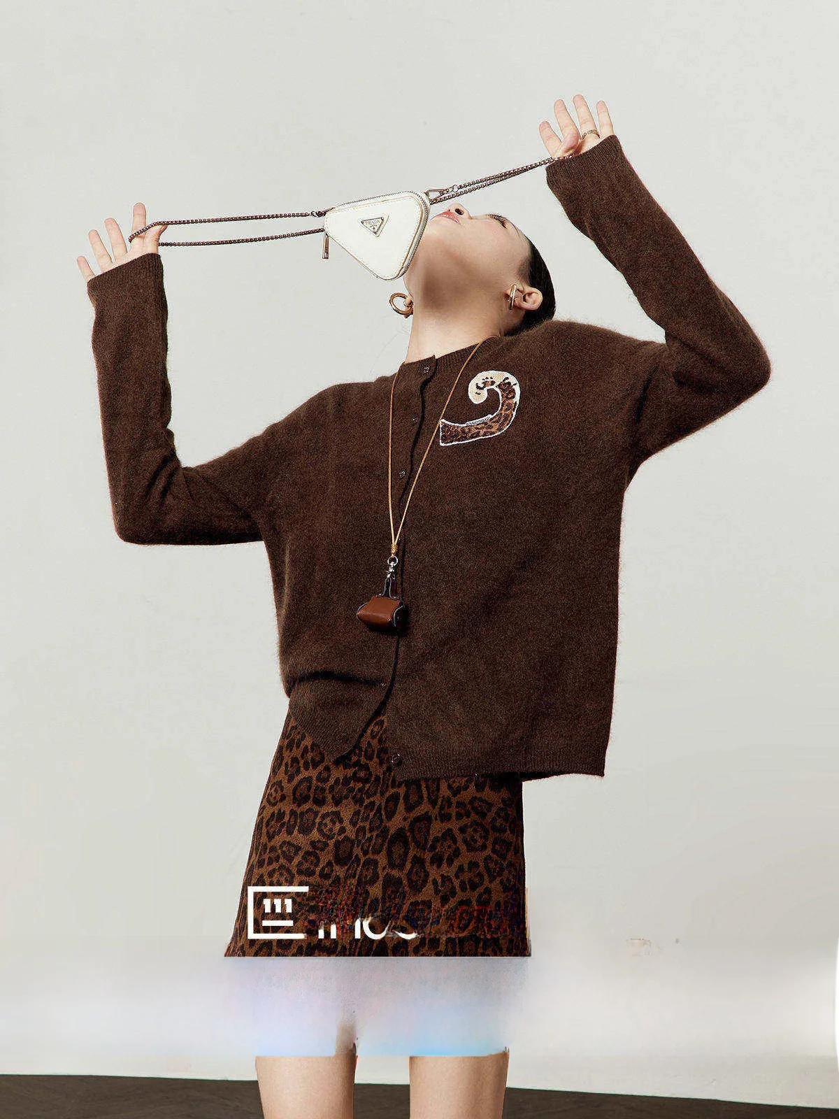 

Caramel Knitted Sweater Women's Commute Sle Long Sve round Ne Coat with Leopard Print Loose Fit Autumn Winter Faion