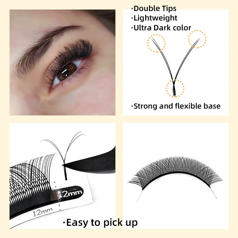 1 Case YY Shaped Lash C D Curl 0.07 Mix Lengths Faux Mink Natural Soft Russian Volume Premade Fans Eyelash Extensions