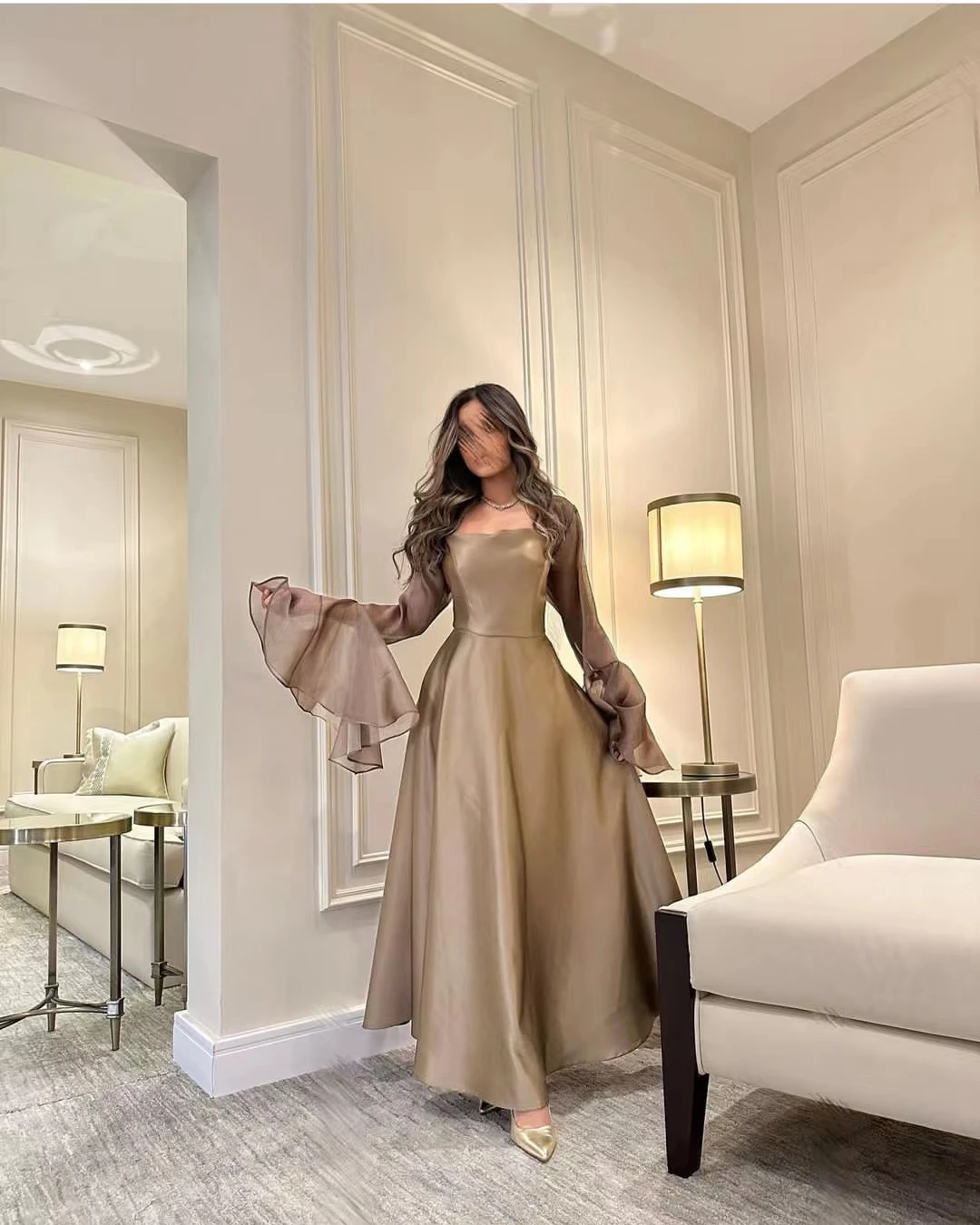 Asanagi satin abendkleider quadratischer hals fackel ärmel frauen elegantes abendfest kleid dubai 2023 فستان سpflegen رة نسئي