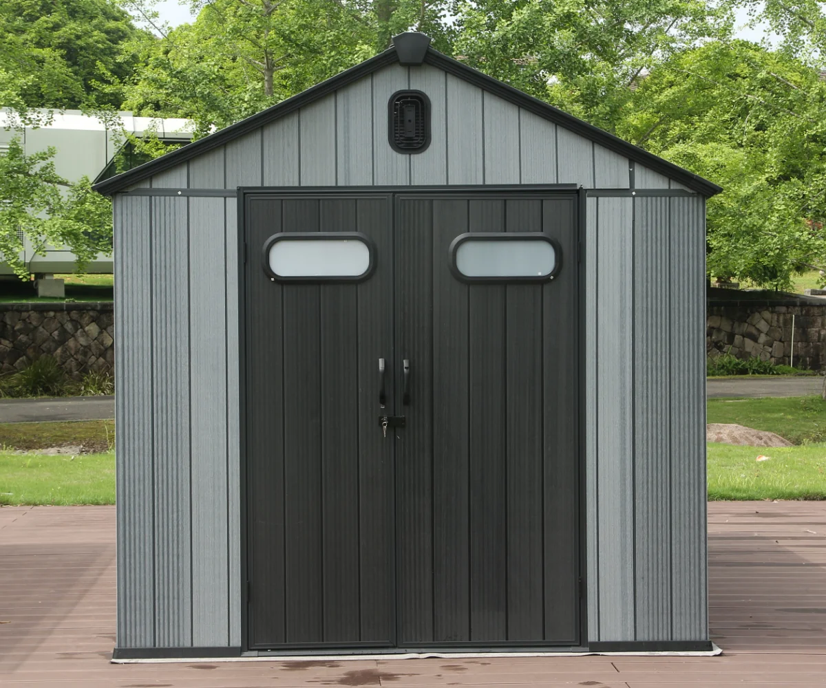 ！@6X6 FT Durable Outdoor Resin Storage Shed with Lockable Door Windows Vents Waterproof Plastic Garden Tool Shed
