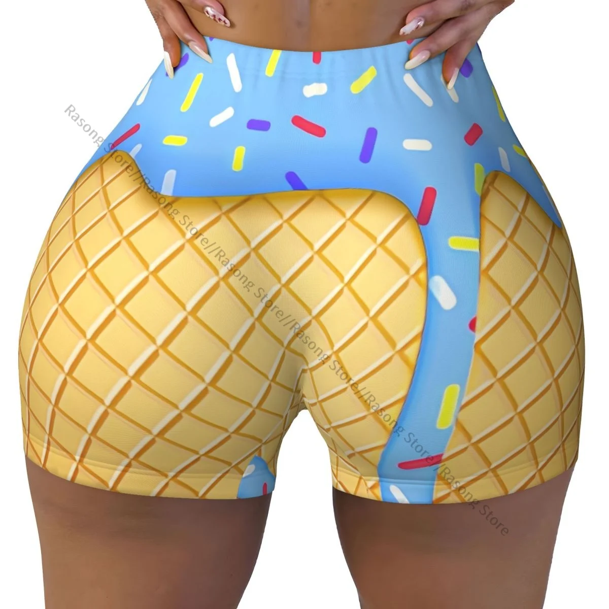 Women Yoga Shorts Ice Cream Cone Colorful Workout Shorts Fitness quick-dry Ladies Yoga Gym Running Short Pants Sportswear