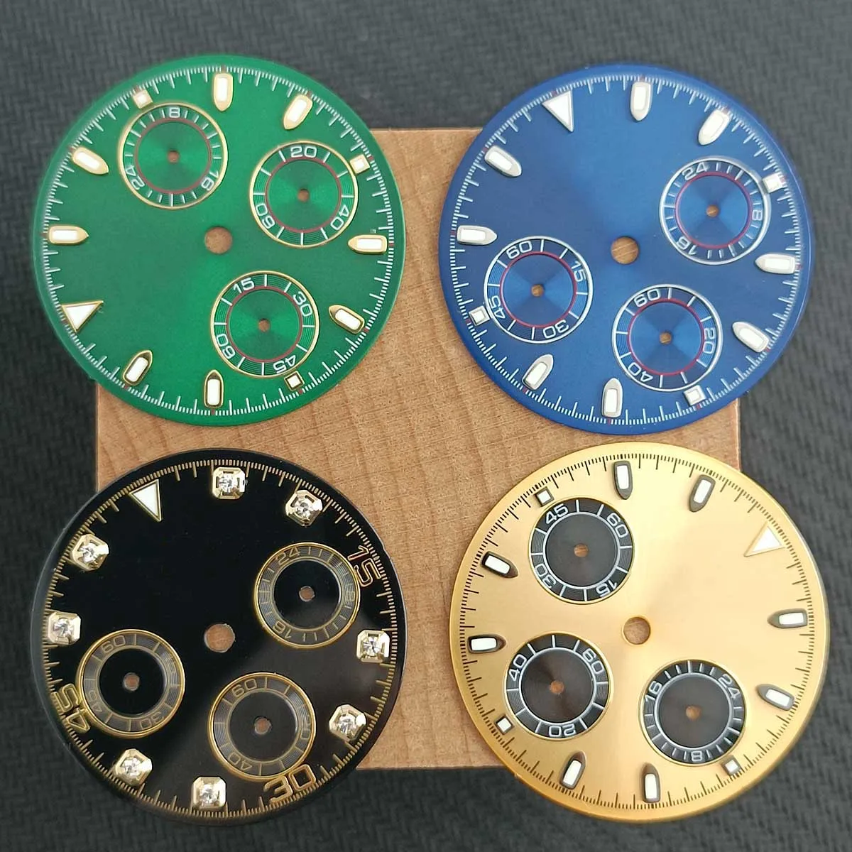 Replacement 28.5MM Watch Dial Green Luminous Dial for VK63 Quartz Movement Watches Modification Parts A