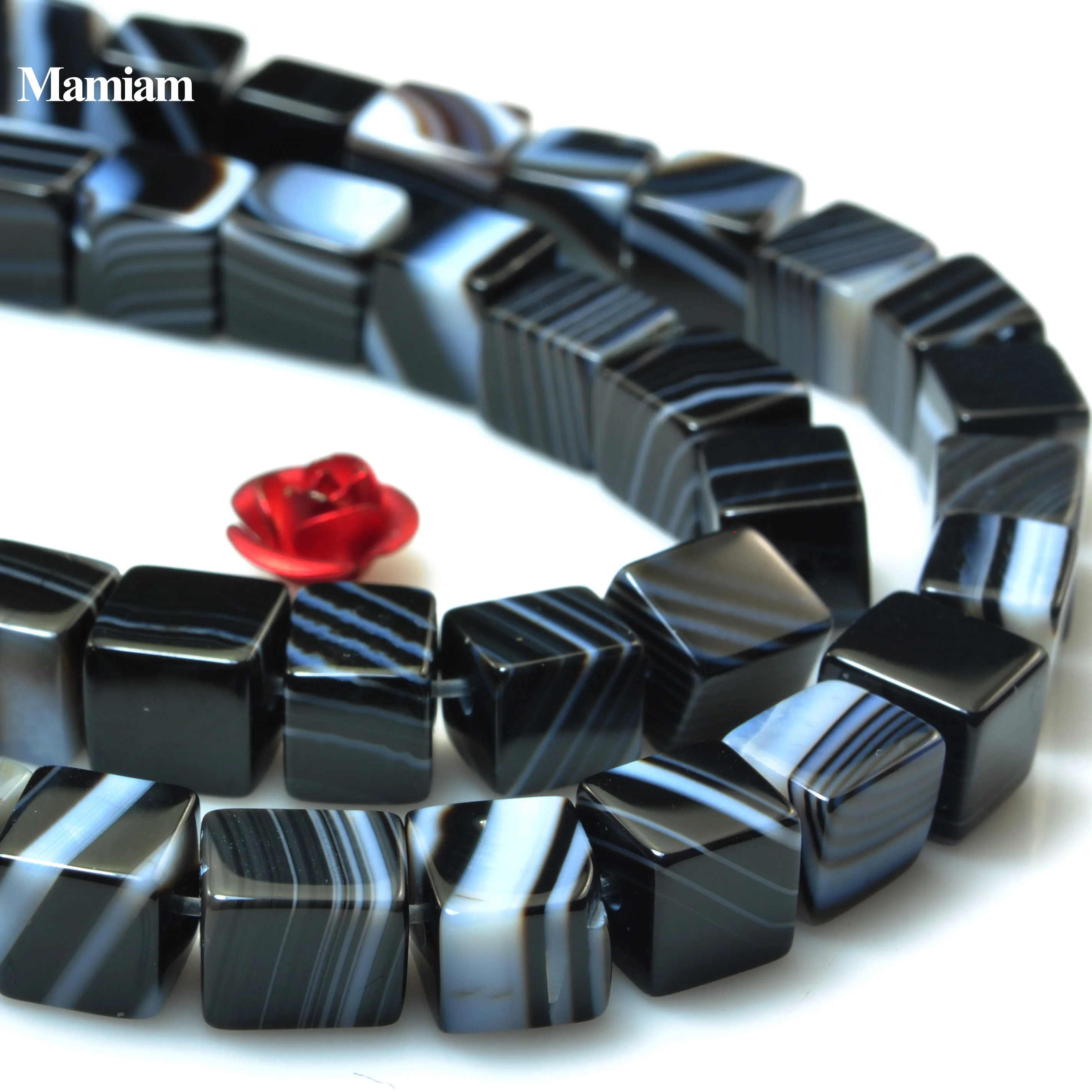 Mamiam Natural A Black Stripe Agate Faceted Square Beads 4mm 8mm 10mm Loose Stone Diy Bracelet Necklace Jewelry Making Design