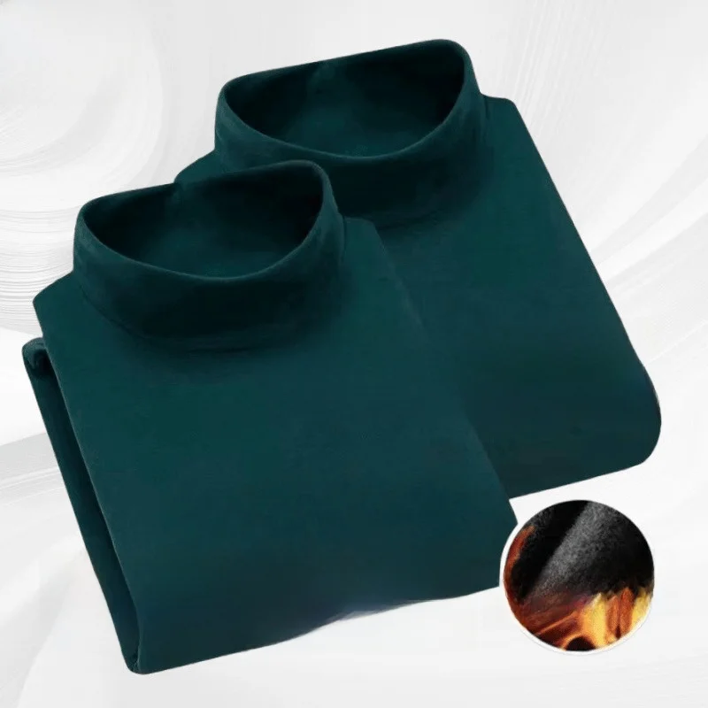 Thickened German Velvet Men's Long Sleeve T-Shirt Winter Warm Underwear Half High Collar Cold Resistance Large Size Base Shirt