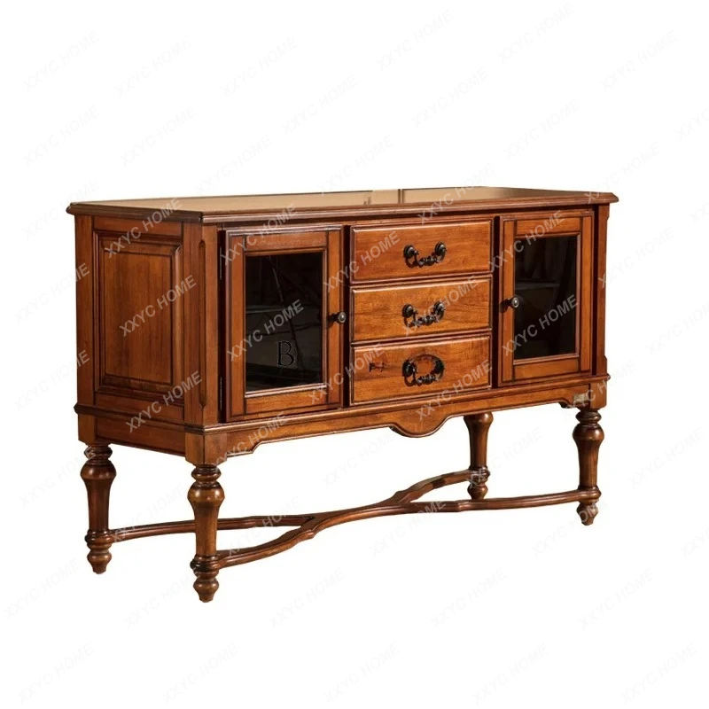 All solid wood side cabinet wine cabinet integrated against the wall tea cabinet