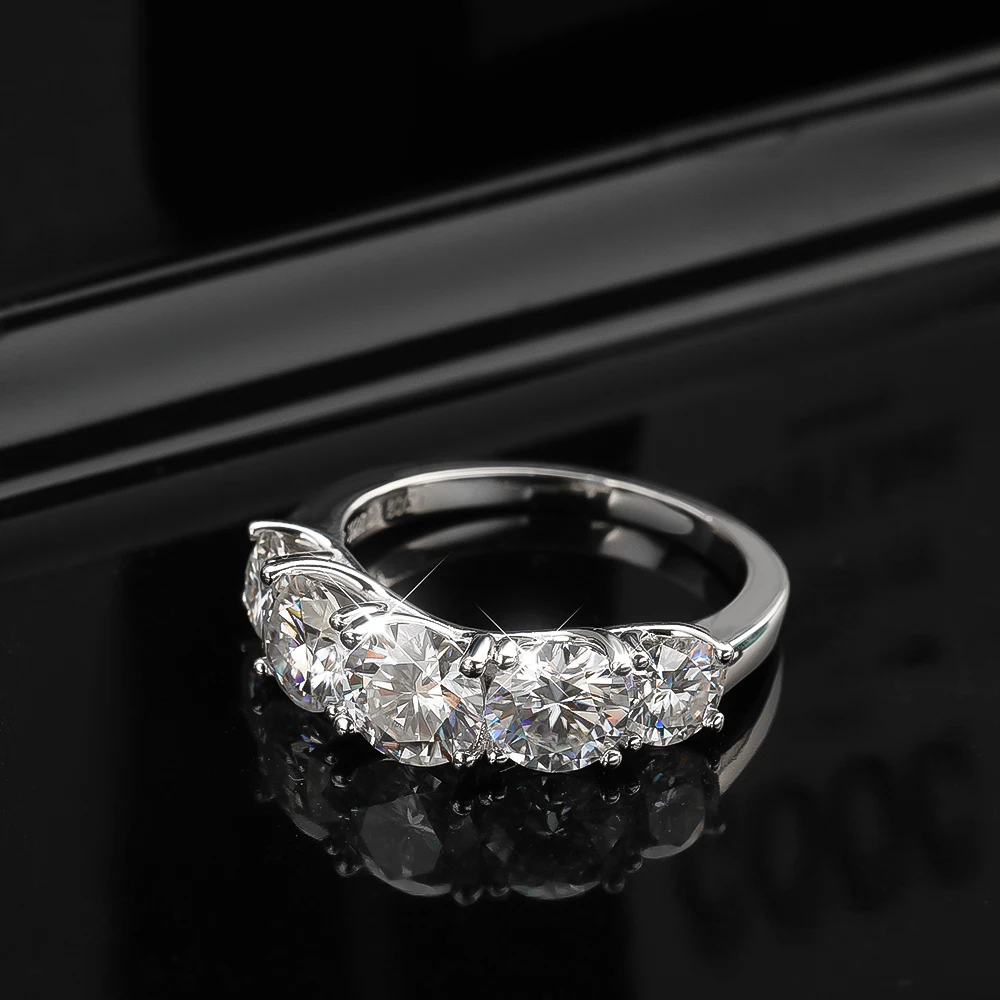 GRA certified moissanite ring 100% S925 silver 5 stone 3.6cttw women's wedding ring gift exquisite jewelry.