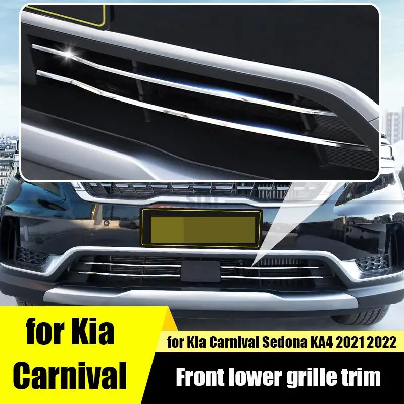 for Kia Carnival Sedona KA4 2021 2022 Car Front Grille Under Stainless Steel Decorative Cover Strip Silver Upgrade