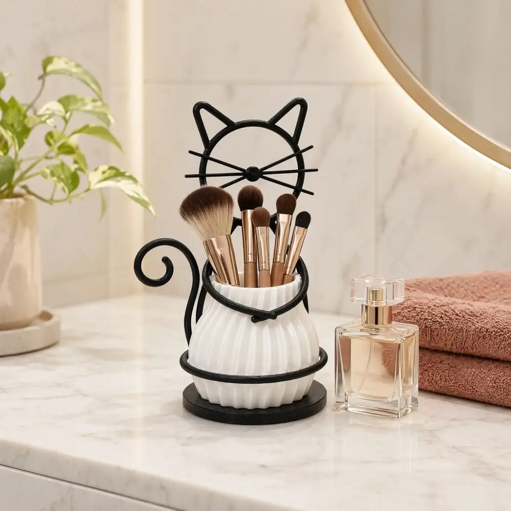 3D Printed Cat Shaped Vase Multi-functional Ornaments Metal Stand Flowerpot Creative Home Decor Desktop Flower Vase