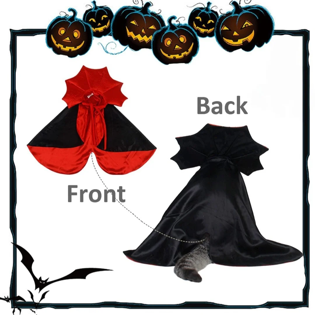 Halloween-Haustierumhang mit Fledermausflügeln, verstellbarer Vampirumhang für Welpen, Kätzchen, Hunde und Katzen, ideal für Cosplay-Partys und Feiertagsdekorationen. – Detail 12