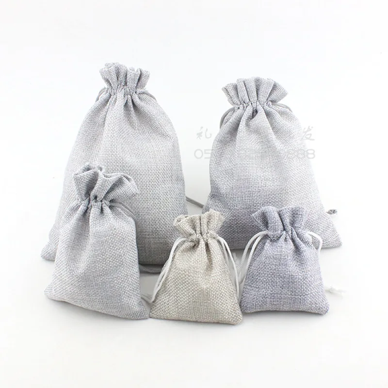 Gray Drawstring Linen Bag Gift Package Jewelry Bag Birthdag Christmas Party Gift Bag 5Pcs 7x9 8x10 10x14 13x18 15x20CM Gift Bags