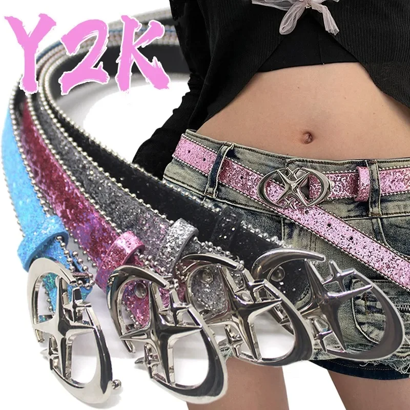 Punk Moon Star Buckle Belt Design Cross Metal Vintage Gothic Men Women Y2k Belt Pu Leather Waistband Jeans Pants Decorative Belt