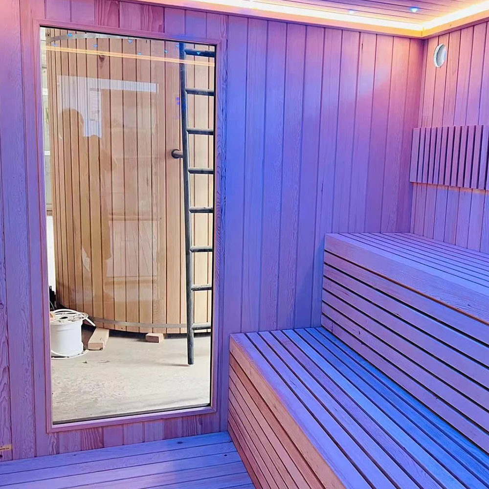 Commercial Outdoor Sauna Room, Red Cedar Wood, 4-6 Persons, Wet Steam Sauna, Infrared Sauna Equipment, Electric Sauna Stove
