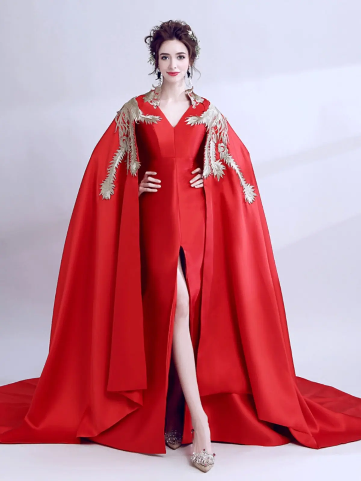 

Red Vocal Solo And Chorus Performance Dres Queen of Aosphere Adult Ceremony Outfits Handmade Embroidery Korean Sle