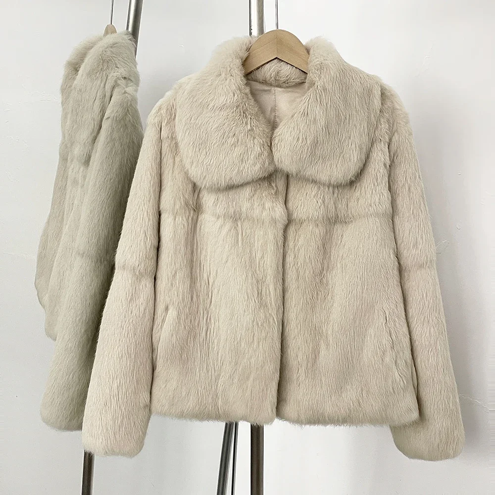 2025 novo curto natural jaqueta de pele de coelho outono inverno roupas femininas moda digna quente casaco de pele real feminino outerwear senhora