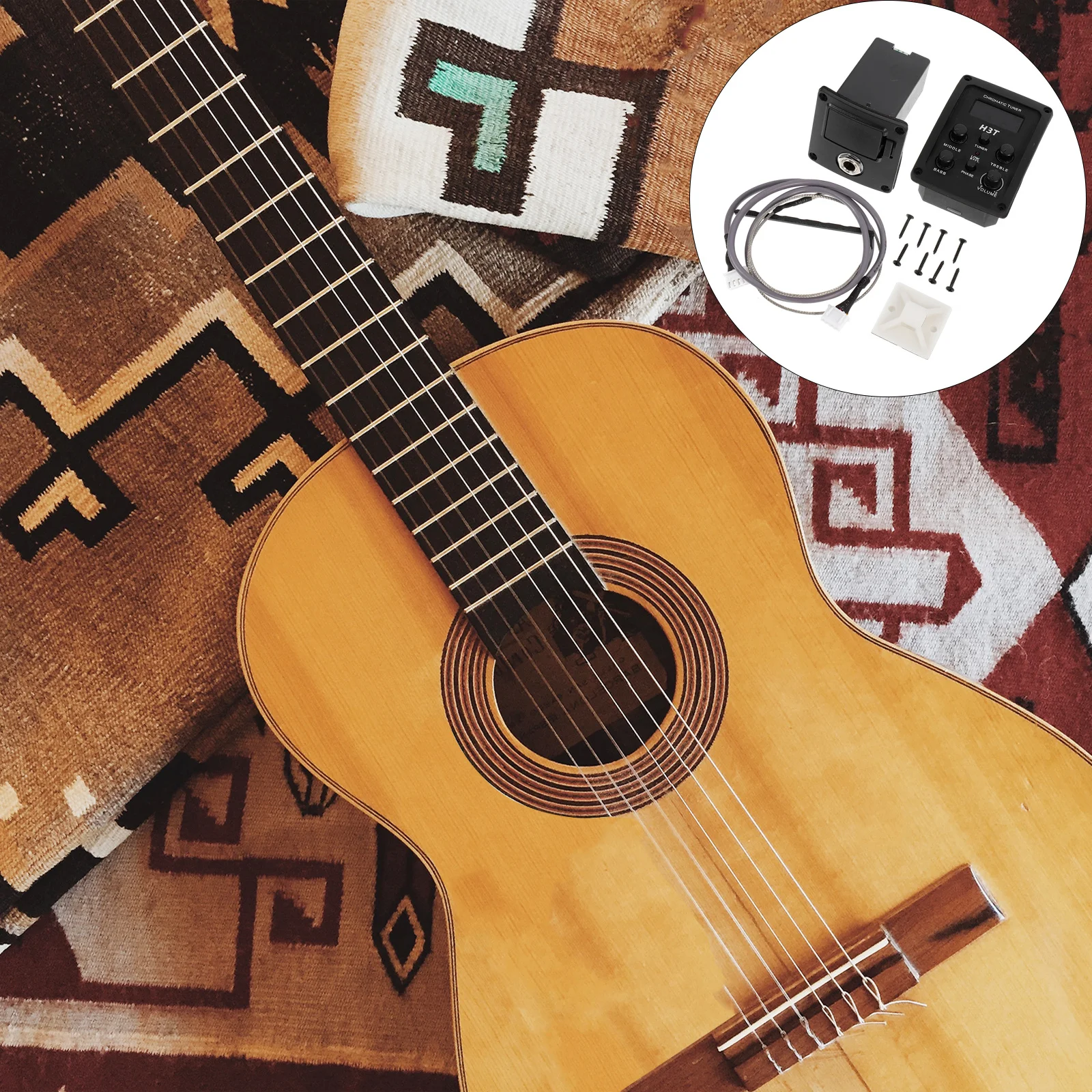 

4 Band Acoustic Guitar Preamp Eq Equalizer Piezo Pickup LCD Tuner Volume Bass Middle Treble Acoustic Guitar Pickup Preamp