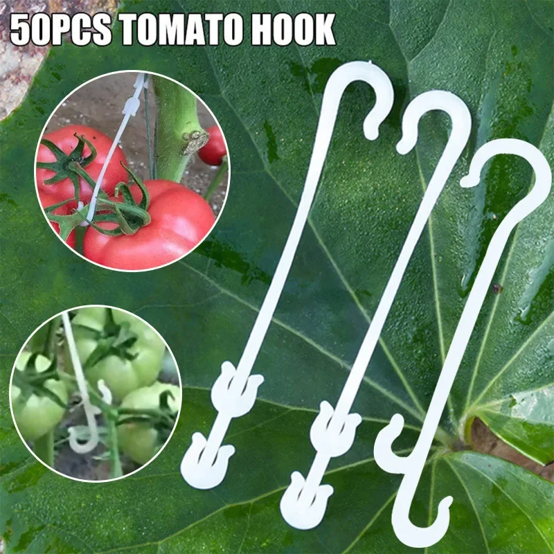 100PCS White J Shaped Hook Plant Support Clips Cherry Tomato Vegetable Clips Prevent Tomato Falling Off Gardening Accesorries