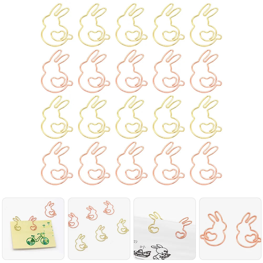 Rabbit Shaped Metal Paper Clips, Bookmark Clips, Arquivo Document Clips, Picture Clips, Casa, Engraçado, 20Pcs