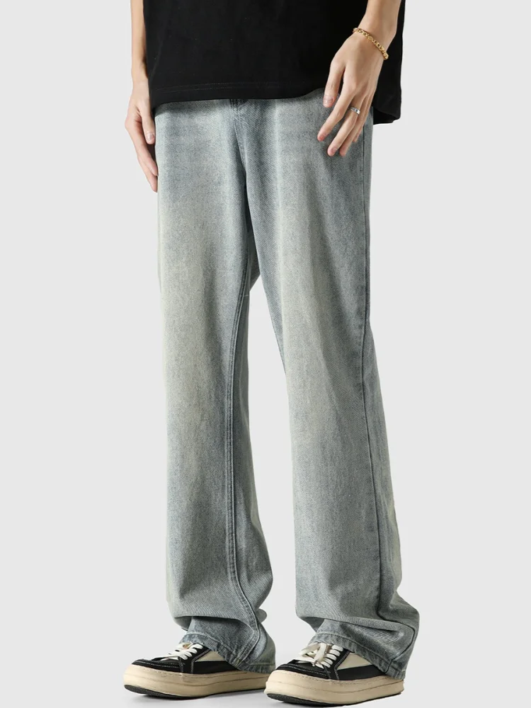 

Мужские винтажные джинсы Waed с широкими штанинами, американские брюки Cleanfit в стиле High Street, осенние новые джинсы прямого кроя с эффектом потертости