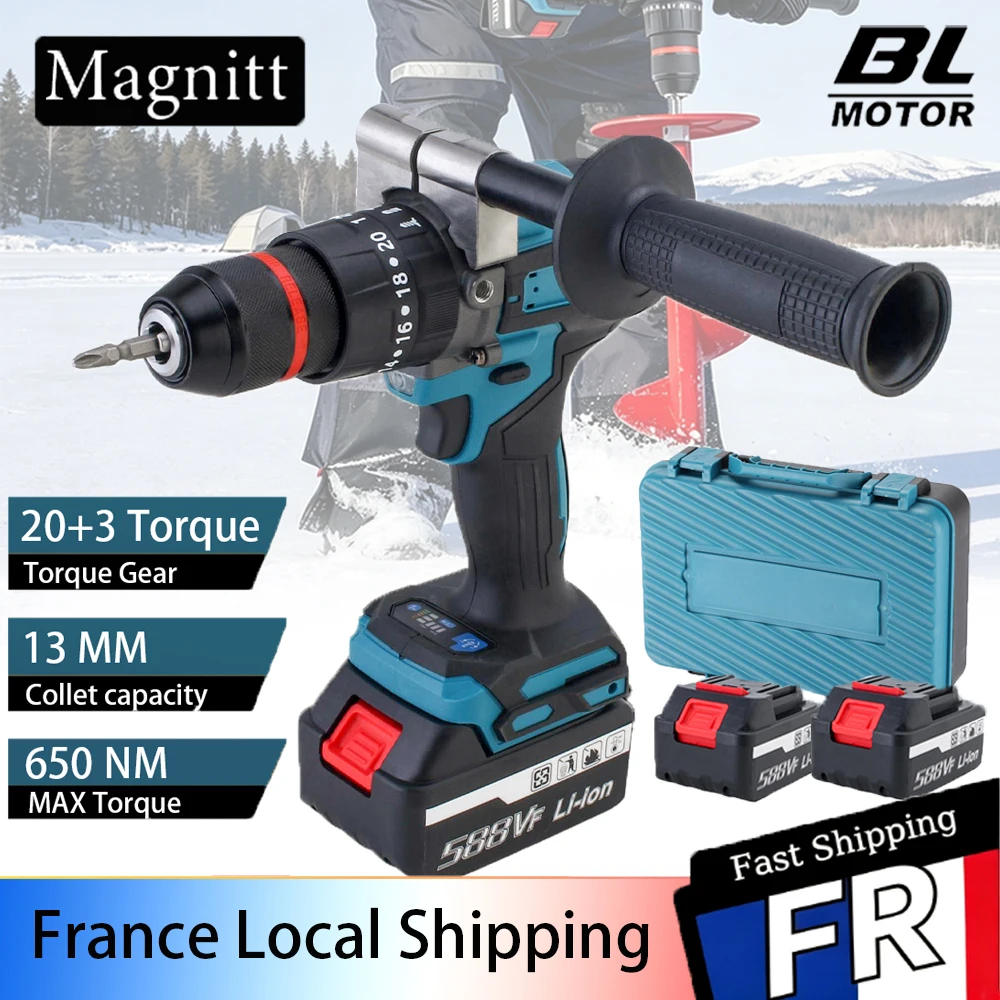 Trapano avvitatore elettrico a impulsi 650NM, 20+3 livelli di coppia, avvitatore a batteria senza spazzole, mandrino da 13 mm, trapano a percussione, utensile elettrico per batteria Makita 18V