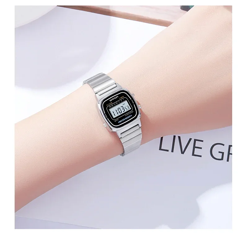 SANDA 6053 Luxury Digital Watch for Women Elegant Waterproof Sports LED Display Womens Wristwatches Clock Relojes Para Mujer