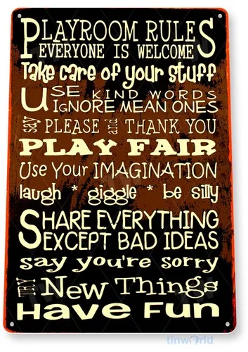 TIN SIGN Playroom Rules Beach House Cottage Room Toy Box Metal Décor A146