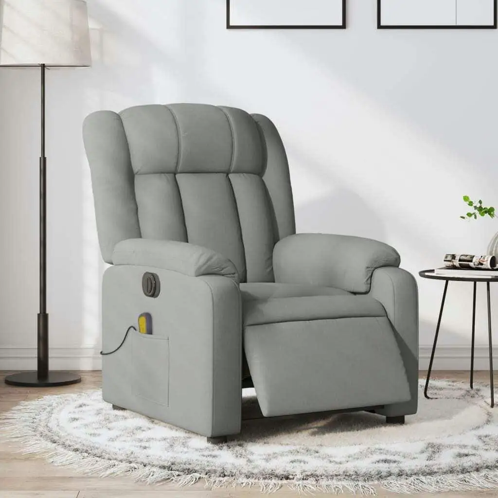 Light Gray Electric Massage Recliner Chair - Comfortable Fabric Lounge Seat