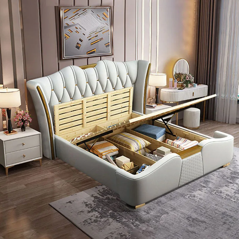 High End European Double Bed King Size Leather Modern Luxury Bed Frames Queen Platform Castle Letto Matrimoniale Home Furnitures