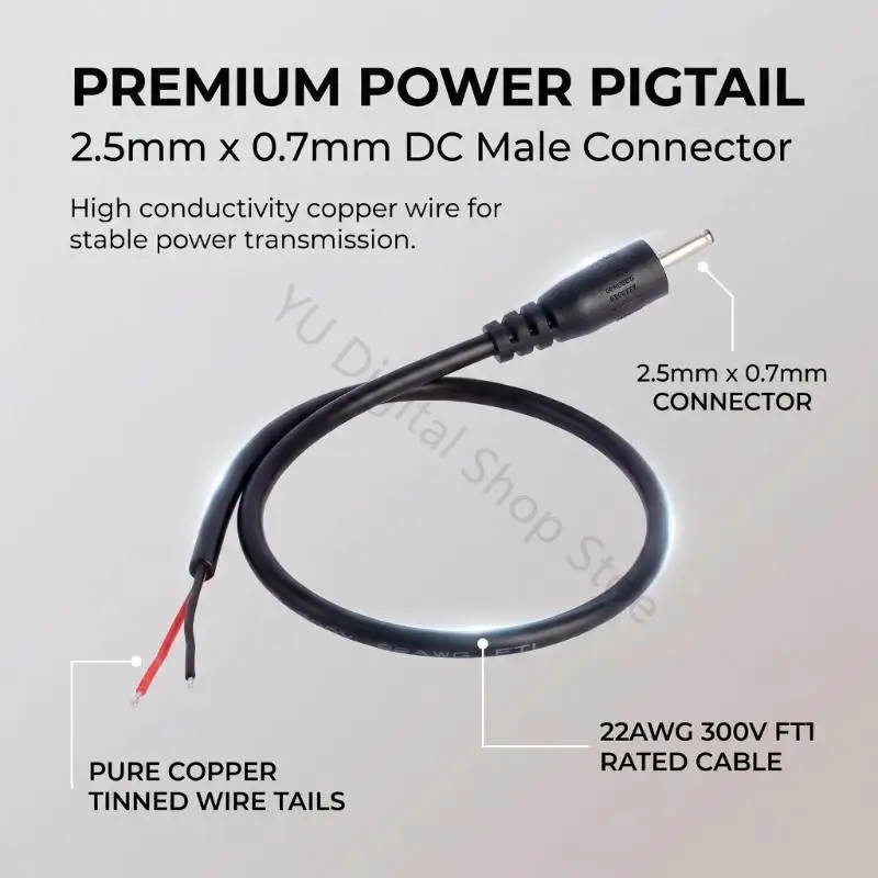 96BA 2.5x0.7mm Male to Bare Wire Power Service, 30 Two-Wire Repair Cable for Small Device Power Connection and Direct Wiring