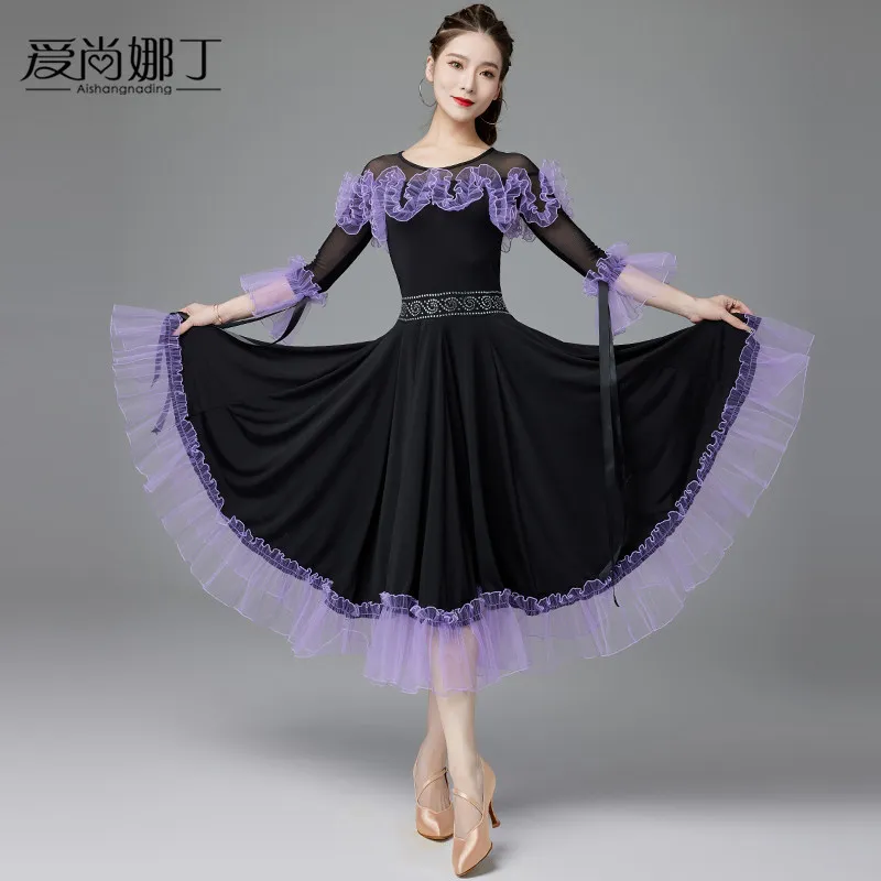 2026 Ballroom Dance Dress New Competition Table Performance Modern Waltz Friendship Dance Big Swing Dress 7161