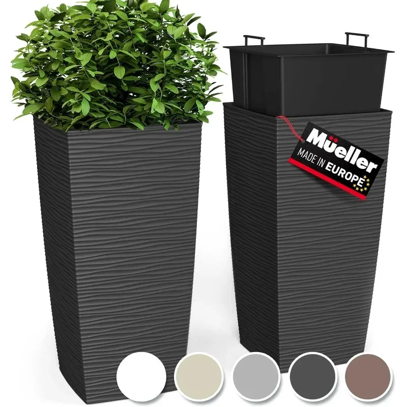 

Tall Planter, Indoor/Outdoor Plant, Tree, Flower Pot, 2-Piece Set, 24”, Modern Design, Built-in Drainage, Dark Gray