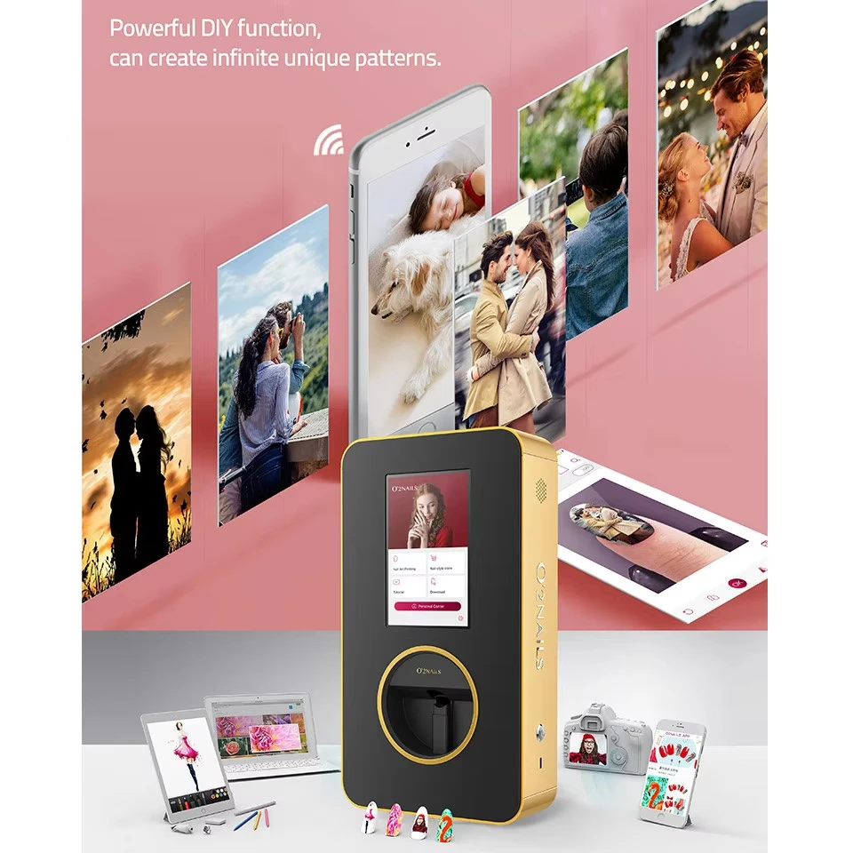 طابعة أظافر سطح المكتب X12.5 معلقة على الحائط O2nails طابعة متنقلة ثلاثية الأبعاد للأظافر أي تصميم لون وصورة مطبوعة على الأظافر