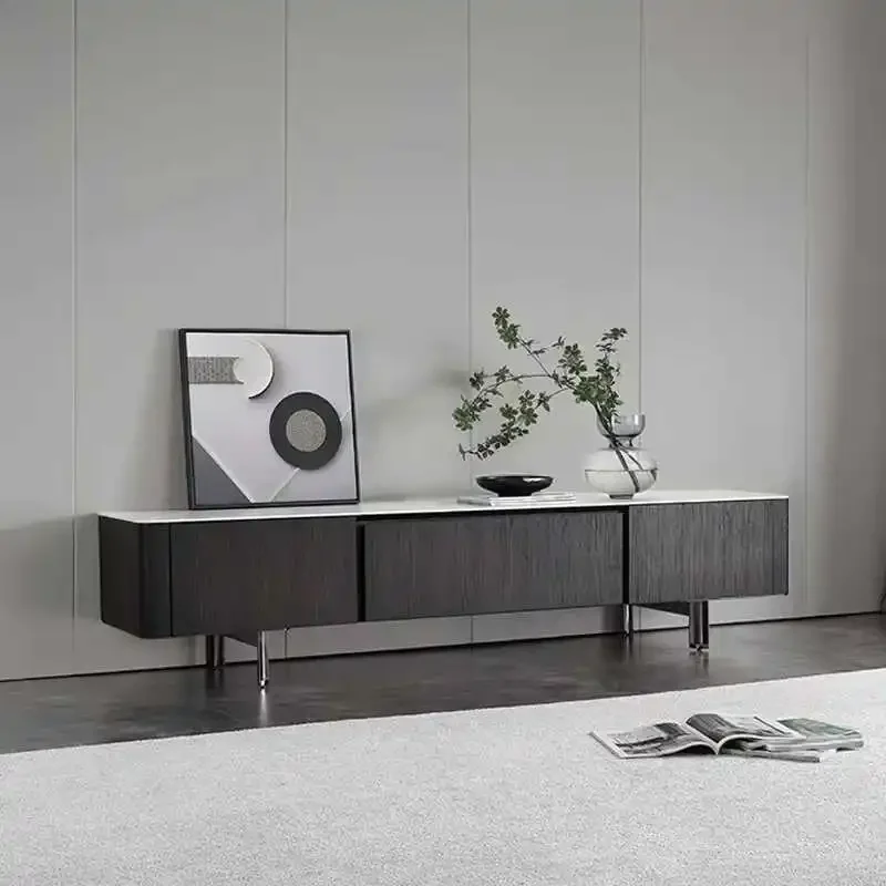 خزانة تلفزيون فاخرة وخفيفة وحديثة، لون إيطالي مدخن لغرفة النوم وغرفة المعيشة، خزانة تلفزيون، غرفة نموذجية، سطح صوتي مربع