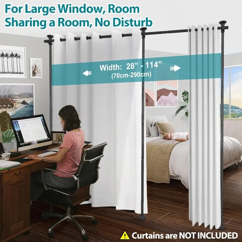 Room Divider, No Drilling Curtain Rods Hanging Wall Divider for Room Separation, 120” Tall 114” Wide Adjustable Floor