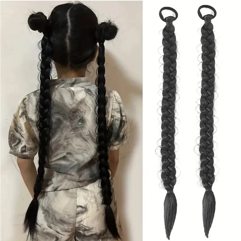 Straight Wrap Around Braid Ponytail Extension 2pcs Long Braided Ponytail for Women Synthetic Braids Horse Tail with Rubber Band