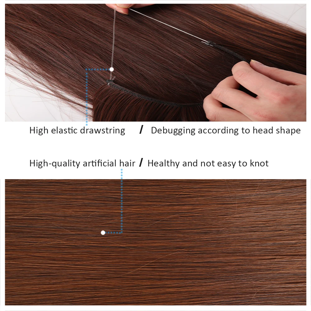 No Clicp Synthetic Wire Hair Extension Natural Invisible Hidden Organic Hairpieces Wavy Straight for Women   False Piece