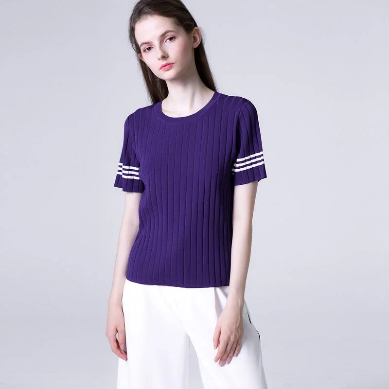 

Двухцветный вязаный свитер с контрастными полосами, легкий летний французский стиль, женская летняя коллекция