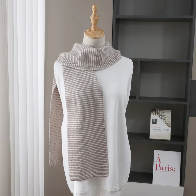 

Women's 100% Cashmere Striped Ear-Protection Winter Scarf Knitted Casual Fashion Versatile Elegant Personal Skateboard Accessory